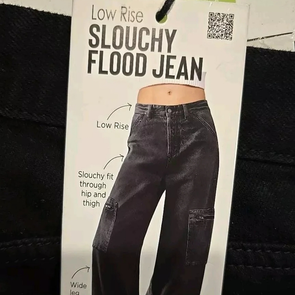 S.O.N.G. Star Of New Generation Low Rise Slouchy Flood Blk Jeans Womens Sz 5/27